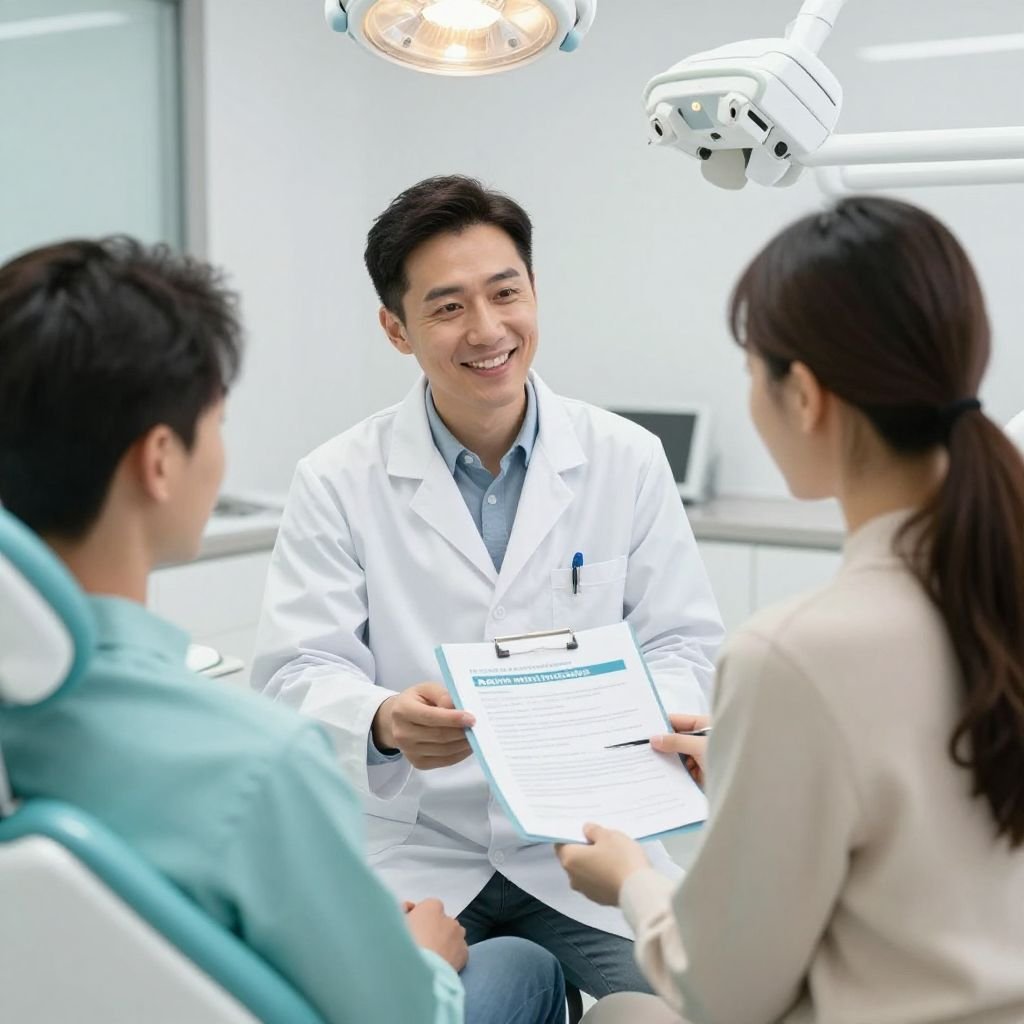 Dentiste expliquant le contrat responsable mutuelle à ses patients